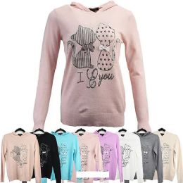 12 Bulk Winter Knitted Hoodie Cashmere Cat Print L/XL