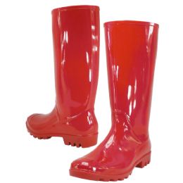 24 Bulk Women's Red 6-11 13.5 Inches Super Soft Rubber Rain Boots