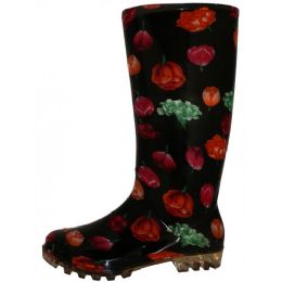 24 Bulk Women's Size 6-11 Red Tulip 13.5 Inches Rubber Rain Boots