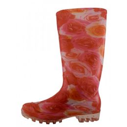 24 Bulk Women's Size 6-11 Pink and White 13.5in Rubber Rain Boots