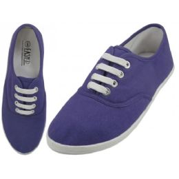 24 Bulk Women's Purple 6-11 Comfortable Casual Canvas Lace Up Shoes