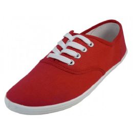 24 Bulk Women's Red 6-11 Comfortable Casual Canvas Lace Up Shoes