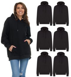 6 Bulk Women's Cotton Oversized Hoodie Sweat Shirt Black Size 3xlarge