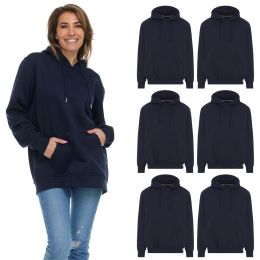 6 Bulk Women's Cotton Oversized Hoodie Sweat Shirt Navy Size Xlarge