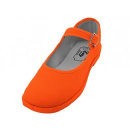 36 Bulk Women's Cotton Upper Mary Janes Shoes In Orange Sizes 6-11