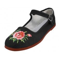 36 Bulk Women's 35-41 Floral Embroidered Cotton Upper Mary Janes