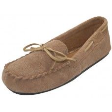 24 Bulk Women's Insulated Leather Upper Moccasin House Slippers In Beige Sizes 6-11