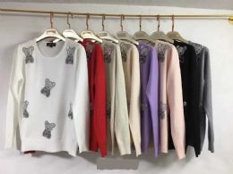 24 Bulk Women's Knitted Cashmere Rhinestone Teddy Bear Design L/XL
