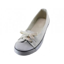 24 Bulk Women's 6-11 White Lace Up Casual Canvas Shoe