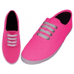 24 Bulk Women's Neon Fuchsia 6-11 Casual Canvas Lace Up Shoes