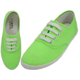 24 Bulk Women's Neon Green 6-11 Casual Canvas Lace Up Shoes