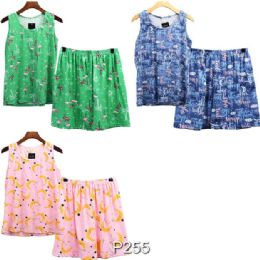 12 Bulk Women's Pajama Tank Top Sleeve Set Assorted Print Size X-Large