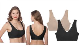 48 Bulk Women's Pullover Removable Padded U Back & Front Lace Bra Black M-xl