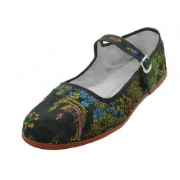 36 Bulk Women's Satin Brocade Upper Classic Mary Jane Shoes In Black Size 41