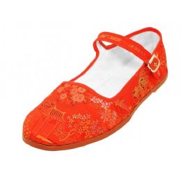 36 Bulk Women's Satin Brocade Upper Classic Mary Jane Shoes In Red Size 36
