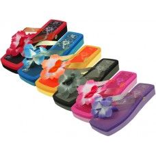 48 Bulk Women's Square Toe Silk Flower Flip Flops Sizes L-xl