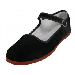 36 Bulk Women's Black 35-41 Velvet Upper Classic Mary Jane Shoes