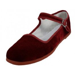 36 Bulk Women's Velvet Upper Classic Mary Jane Shoes In Maroon Size 40