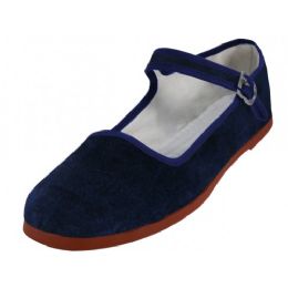 36 Bulk Women's Velvet Upper Classic Mary Jane Shoes In Navy Size 36