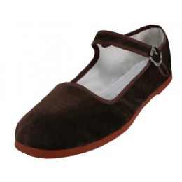 36 Bulk Women's Velvet Upper Classic Mary Jane Shoes In Brown Size 38