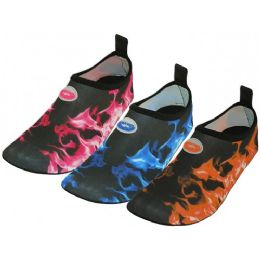 36 Bulk Women's Wave Super Soft Elastic Nylon Upper Flame Printed Yoga Sock Water Shoe Sizes 6-11