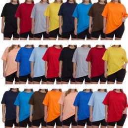 24 Bulk Womens Oversized Cotton Short Sleeve T Shirts Mix Colors Size 2xlarge