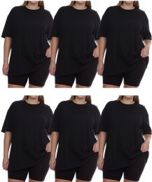6 Bulk Womens Oversized Cotton Short Sleeve In Black Size 4xlarge