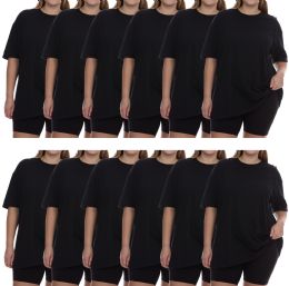 12 Bulk Womens Oversized Cotton Short Sleeve In Black Size 4xlarge