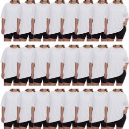 24 Bulk Womens Oversized Cotton Short Sleeve In White Size Xlarge