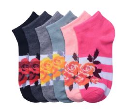 432 Bulk Girls Printed Roses Casual Spandex Ankle Socks Size 6-8