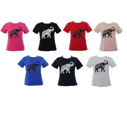 24 Bulk Womens Tops Elephant Print Asst Sizes L - xl
