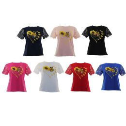24 Bulk Womens Tops Flower Print Asst Size L-xl