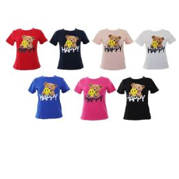 24 Bulk Womens Tops Happy Bear Print Asst Sizes L/xl