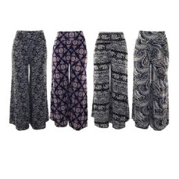24 Bulk Womens Wide Pants Assorted Pattern Asst L-xl