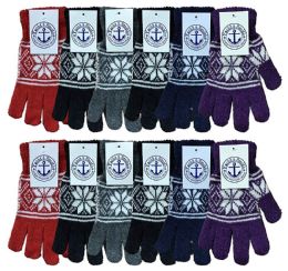 24 Bulk Yacht And Smith Women's Winter Gloves In Assorted Snowflake Print