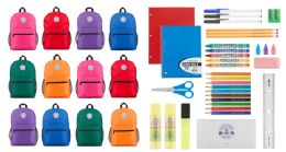 24 Bulk Yacht & Smith School Supply Bundle 12 Assorted Back Packs Plus 12 (34 Piece) School Supply Kits