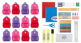 24 Bulk Yacht & Smith School Supply Bundle 12 Girls Back Packs Plus 12 (34 Piece) School Supply Kits