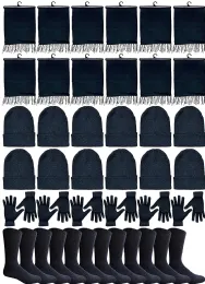 12 Bulk Yacht & Smith Thermal Bundle Care Combo Pack, Hats, Glove, Scarf, Crew Socks