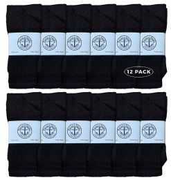 12 Bulk Yacht & Smith Men's Cotton 28" Inch Terry Cushioned Athletic Black Tube Socks Size 10-13