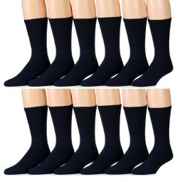 12 Bulk Yacht & Smith Men's Cotton Diabetic Navy Crew Socks Size 13-16
