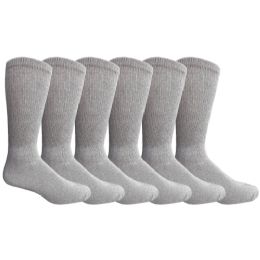 6 Bulk Yacht & Smith Men's Loose Fit NoN-Binding Soft Cotton Diabetic Gray Crew Socks Size 10-13