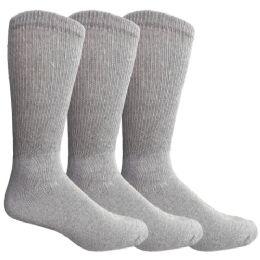 3 Bulk Yacht & Smith Men's Loose Fit NoN-Binding Soft Cotton Diabetic Gray Crew Socks Size 10-13