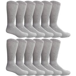 12 Bulk Yacht & Smith Men's Loose Fit NoN-Binding Soft Cotton Diabetic Gray Crew Socks Size 10-13