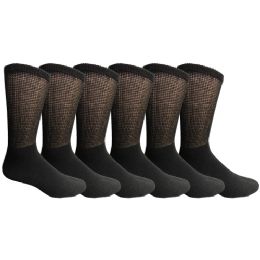 6 Bulk Yacht & Smith Men's Loose Fit NoN-Binding Soft Cotton Diabetic Black Crew Socks Size 13-16