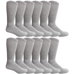 12 Bulk Yacht & Smith Men's Cotton Diabetic Gray Crew Socks Size 13-16