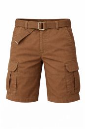 12 Bulk Yacht & Smith Mens Cotton 6 Pocket Cargo Shorts With Adjustable Belt Assorted Sizes, Brown