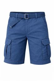 24 Bulk Yacht & Smith Mens Cotton 6 Pocket Cargo Shorts With Adjustable Belt Assorted Sizes, Blue