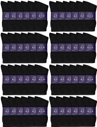 48 Bulk Yacht & Smith Men's Cotton Athletic Terry Cushioned Black Crew Socks