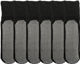 6 Bulk Yacht & Smith Men's Diabetic Black Non Slip Socks Size 10-13