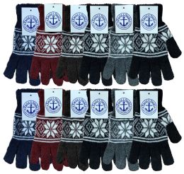 240 Bulk Yacht & Smith Snowflake Print Mens Winter Gloves With Stretch Cuff 240 Pairs Bulk Buy